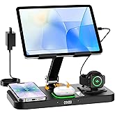 30W Charging Station for Apple Products, Foldable Wireless Charger with Clock Display&7 Color Light, Wired Charging for iPad/Tablet Charging Station for iPhone17, for Apple Watch11 for AirPods4(Black