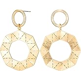 YYWANGART Gold Circle Earrings 14K Gold Plated Double Hoop Drop Earrings for Women Lightweight Stud Dangle Earrings for Women Jewelry Gift
