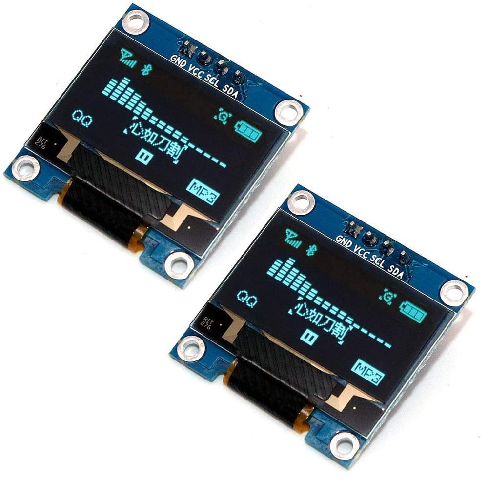 Fasizi 2Pcs 0.96" I2C IIC SPI Serial 128x64 OLED Display Module Board with Pin Headers for Arduino - Blue font