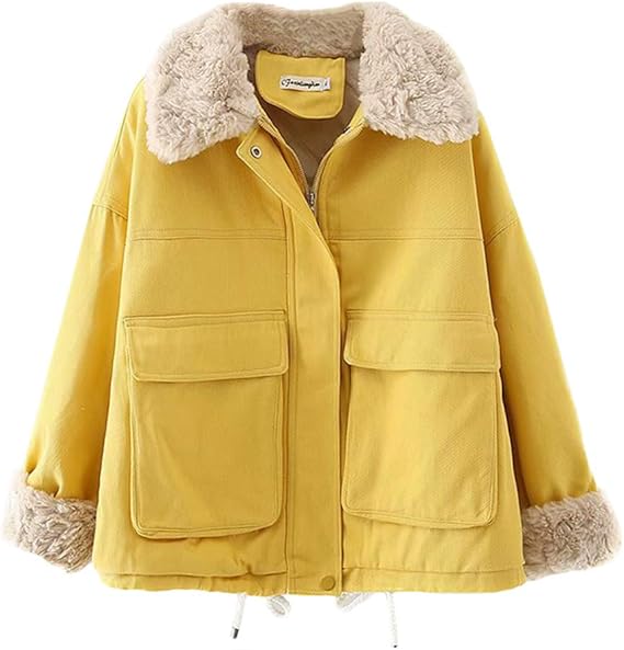 Amazon ボアジャケット ダウンコート 中綿 ブルゾン ジャンパー レディース 森ガール系 秋冬 大きいサイズ ゆったり 無地 可愛い 女の子 冬服 防寒着 アウター フェイクファー もこもこ ふわふわ フェイクファー 暖かい おしゃれ 厚手 ピンク 黄色 黒 コート