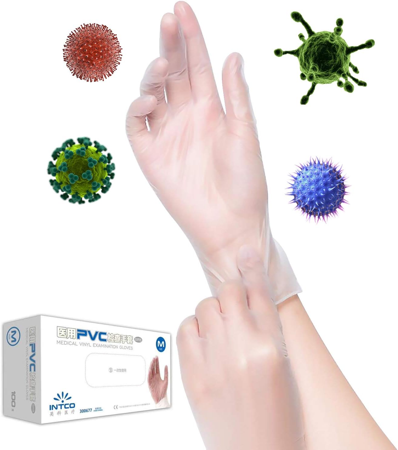 Rancco 100 Pcs Disposable Gloves Non Sterile PVC Medical Exam Gloves for Work, Food Preparation, Tattoo, Cleaning, Wholesale, Crafting, Painting, Cooking, Cleaning, Latex Free, Powder Free