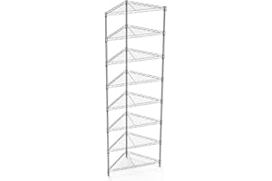 POUSEAYAR 8 Tier NSF Metal Triangle Corner Shelf Wire Shelving Unit, 400lbs Capacity (No Shelf Liners) Adjustable Storage Rack for Kitchen Bathroom Garage & Every Room Corner, 82" H x 20" L x 20" D - Chrome