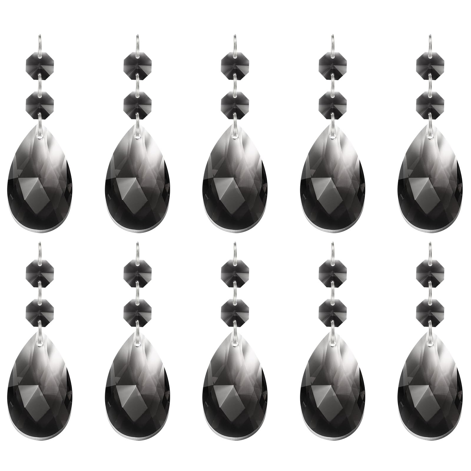 PATIKIL Teardrop Crystal Chandelier Pendants Beads, 10 Pack 85mm Length 38mm Chandelier Prisms Parts Ornaments Hanging Beads for DIY Arts Crafts Decoration, Clear Black