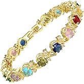 RIZILIA BLOSSOM 14K Gold Plated Tennis Bracelet for Women - Colorful Birthstone 6mm Round CZ Gemstones, 7 Inch Hypoallergenic with Gift Box, Perfect Anniversary Birthday Gift