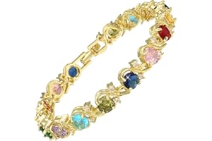 RIZILIA BLOSSOM Tennis Bracelet & Round Cut CZ [6 Colors available] in Yellow Gold Plated, 7"
