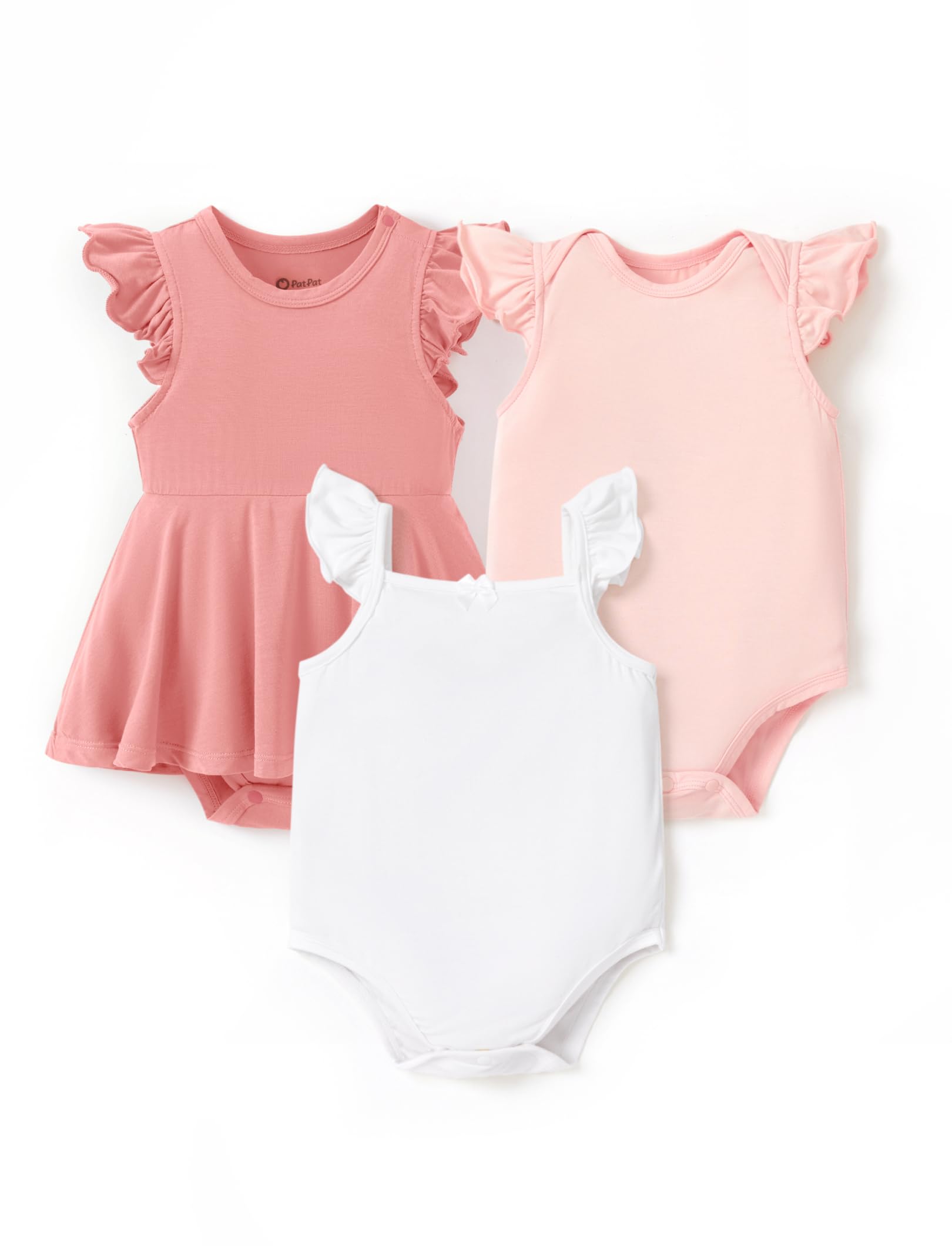 Photo 1 of PATPAT Baby Girl Bodysuits 3 Pack – Soft Viscose for Bamboo Rayon Blend Infant Summer Clothes, Organic Rompers, Breathable Newborn Outfits,Baby Clothing Essentials Gift Registry Pink 6-9 Months