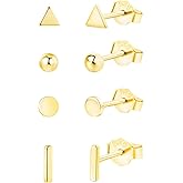 925 Sterling Silver Stud Earrings for Women, 4 Pairs 14K White Gold Plated Hypoallergenic Small Silver Stud Earrings Set for Women Men