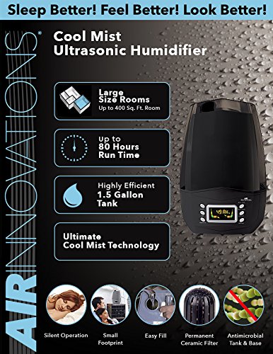 Air Innovations Clean Mist Smart Ultrasonic Humidifier 80 Hour Run Time Model MH-512 Platinum