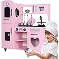 TaoHFE Play Kitchen, Pink Kids Kitchen Set for Girls Kitchen Set for Kids Ages 6-8 Gift Toddler Kitchen Set for Kids Age 3+ Kids Kitchen Playset with Lights & Sounds Wooden Toy Kitchen Playset Gift