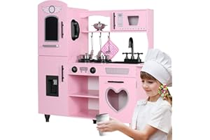 TaoHFE Kitchen Set for Kids Wooden Play Kitchen Toy Sets for Girls Gift Pink Kitchen for Toddlers Kitchen Playset Toys for Kids Age 3+ Pretend Play with Lights & Sounds (Pink)