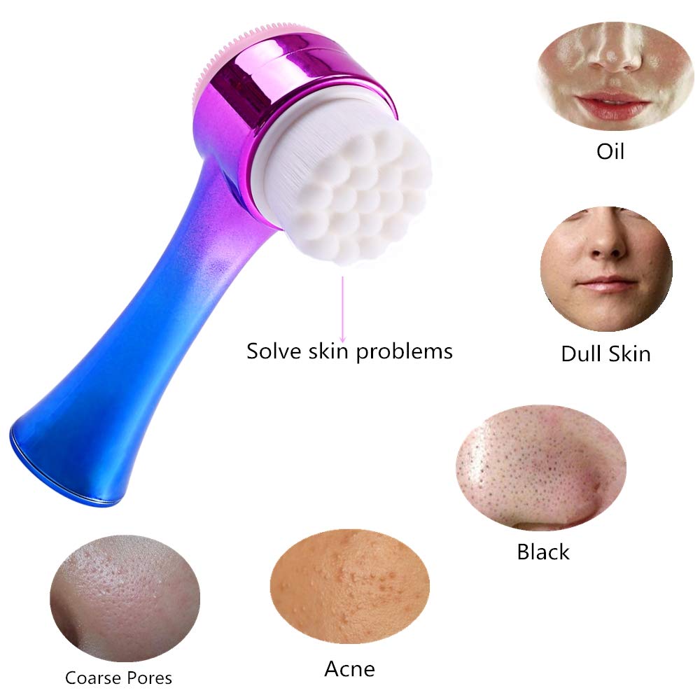 Double-sided Manual Facial Cleansing Brush - 2 in 1 Face Wash Brush for Gentle Exfoliating, Deep Cleansing, Makeup Removal, Massaging and Removing Blackhead Wash Suitable for All Skin Types: Beauty