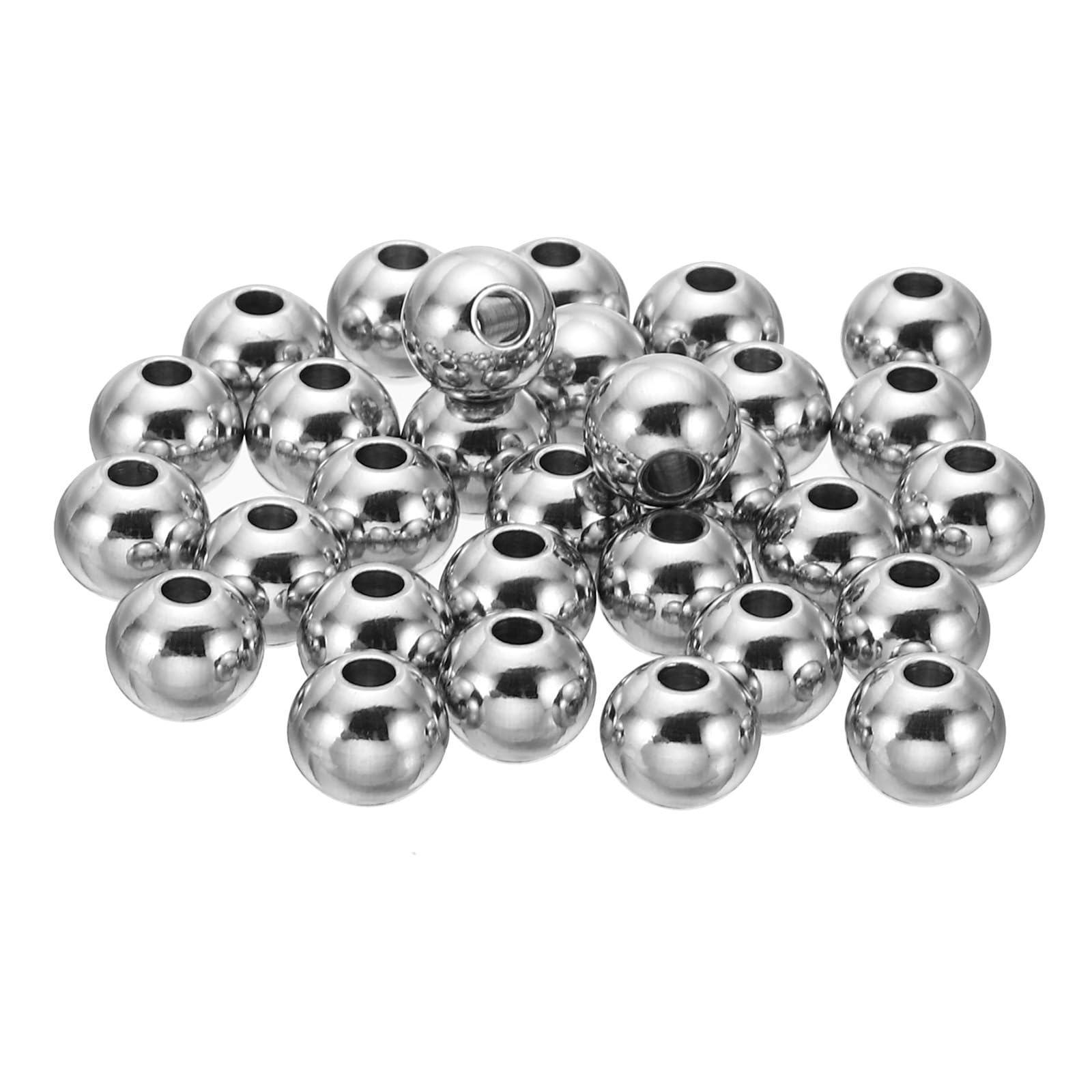 PATIKIL Smooth Round Spacer Beads, 30 Pcs 8mm OD 2.5mm ID 304 Stainless Steel Loose Balls Spacers Metallic Seamless Ball Beads for DIY Bracelet Necklace Earring Jewelry Making, Silver — image 1