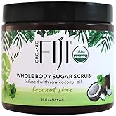 Organic Fiji Whole Body Scrub - Infused with Coconut Oil, Exfoliating Sugar Scrub for Smooth and Soft Skin, Exfoliates & Rest