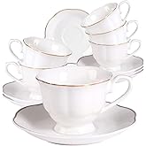 Guangyang 12 Pieces Tea Cup set Fine Porcelain 6oz Cup and Saucer set of 6 for Cappuccino Tea Flat White Coffee