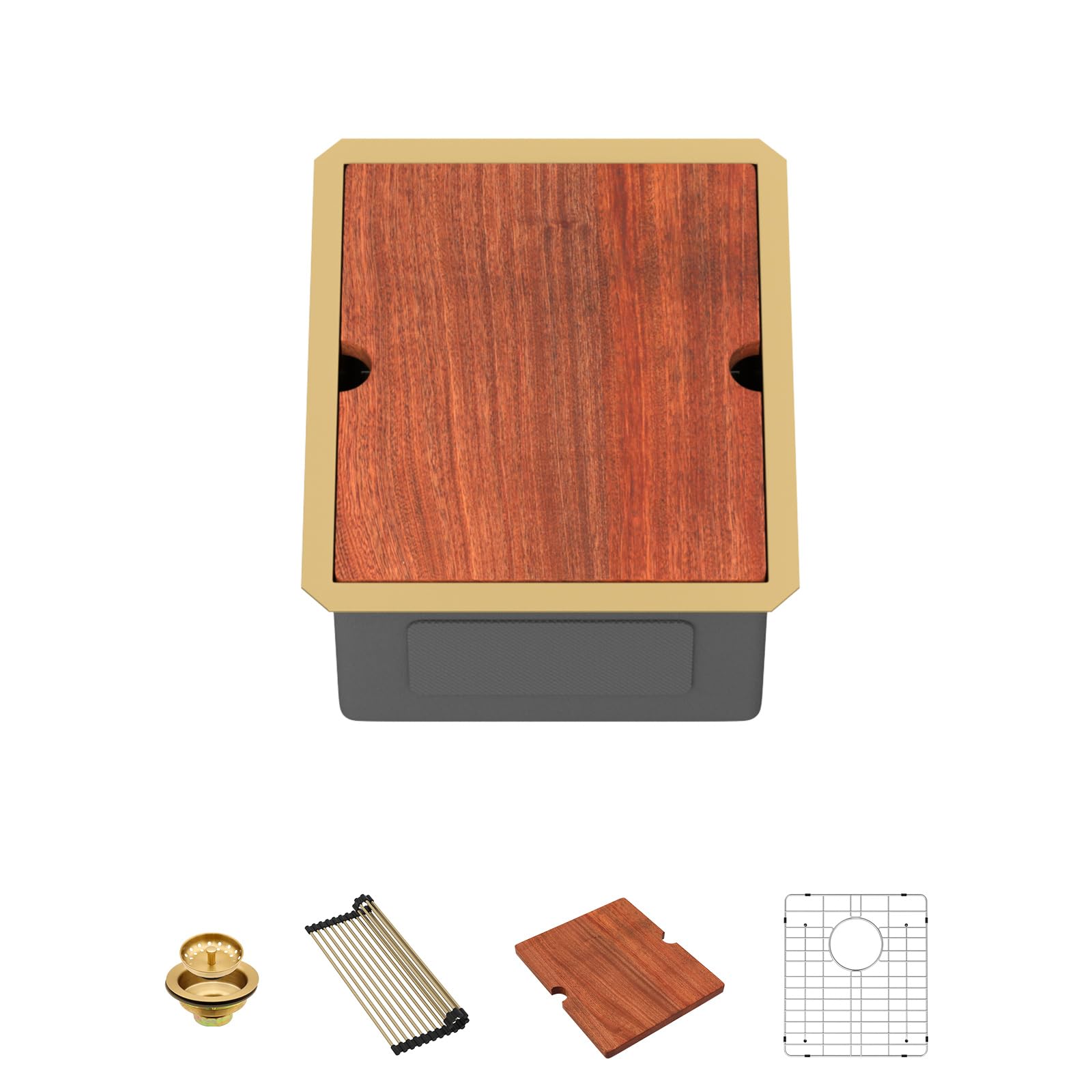 Lordear Gold Undermount Bar Sink 15x18x9 Inch Kitchen Sink Workstation 16 Gauge Stainless Steel Small Single Bowl Bar Prep Rv Island Sink Image