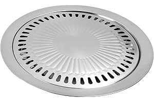 Korean BBQ Grill Pan 12" Round Non-Stick Safe Stainless Steel Korean Grill Pan for Indoor Outdoor BBQ Cooking
