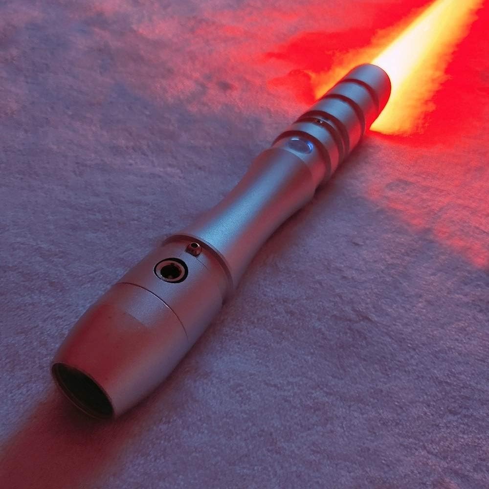 Saber Studio Lightsaber, Frosted Aluminum Alloy Hilt, Rechargeable RGB LED, Heavy Dueling with Blaster Sound -- 028 (Silver)