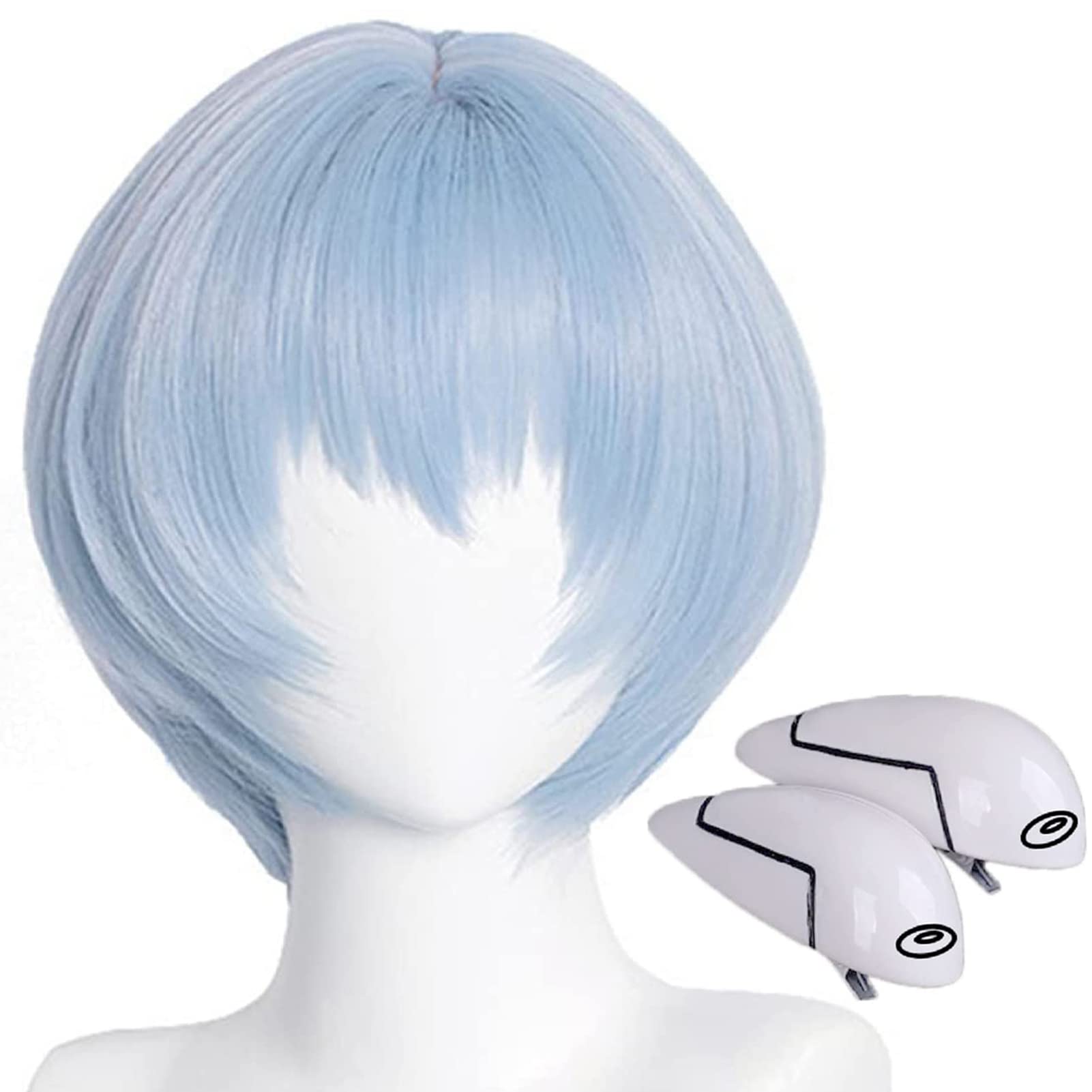 Photo 1 of abouder Ayanami Rei Cosplay Wig with Hair Clips - Asuka Ayanami Rei Eva Short Blue Costume Wig - Genesis Anime Heat Resistant Hairwig for Cosplay Costume Anime Halloween