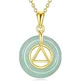 CUPENDA Jade Necklace Sterling Silver Alcoholic Anonymous/Lotus Pendant Necklace Recovery/OM Symbol Jade Jewelry for Women