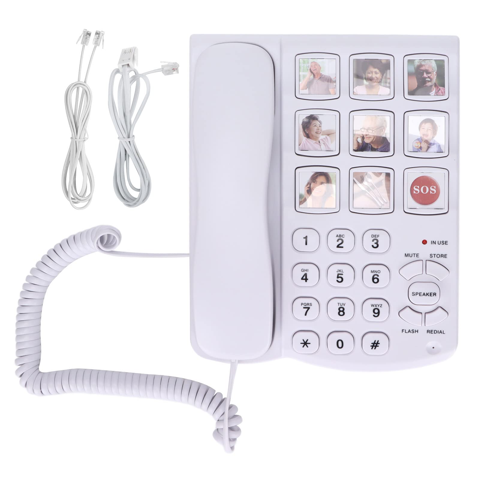 DWMD Big Button Corded Phone, Photo Memory Landline Phone with Speed Dialing & Handsfree Speakerphone, Large Amplified for Seniors, Elderly, Alzheimer's, Dementia, Hearing Impaired (White)