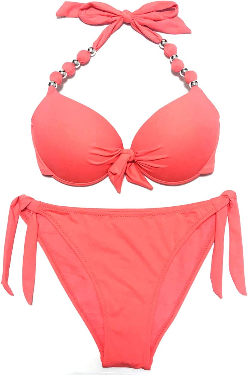 EONAR Womens Removable Padded Push Up Bikini Set Tie Side Swimsuit Swimwear