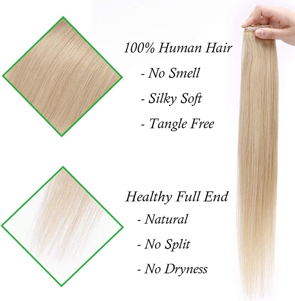 Silk-co One Piece Clip on Hair Extensions Seamless Clip in Hair Extension Blonde 100% Real Remy Hair Long Straight 3/4 Full Head (24"-60g - Image 5