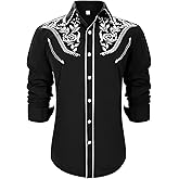 UpFind Western Shirts for Men Cowboy Shirts Long Sleeve Embroidered Country Shirt Slim Fit Button Down Shirt Casual Work