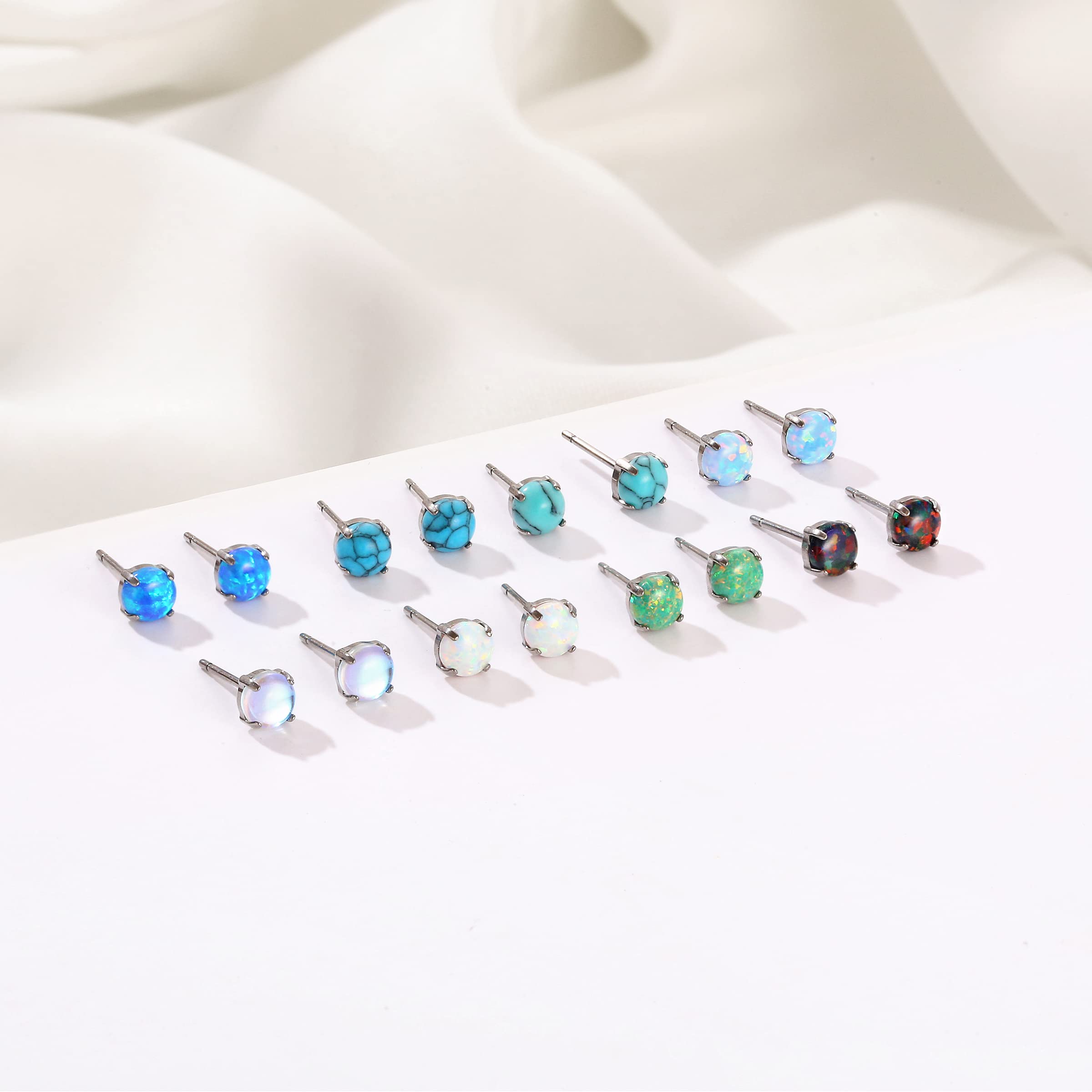 Limerencia G23 Hypoallergenic Pure Titanium Earrings, Opal/Moonstone/Cat's Eye/Blue Turquoise Stud Earrings, F136 Implant Grade|Delicate Jewelry for Sensitive Ears