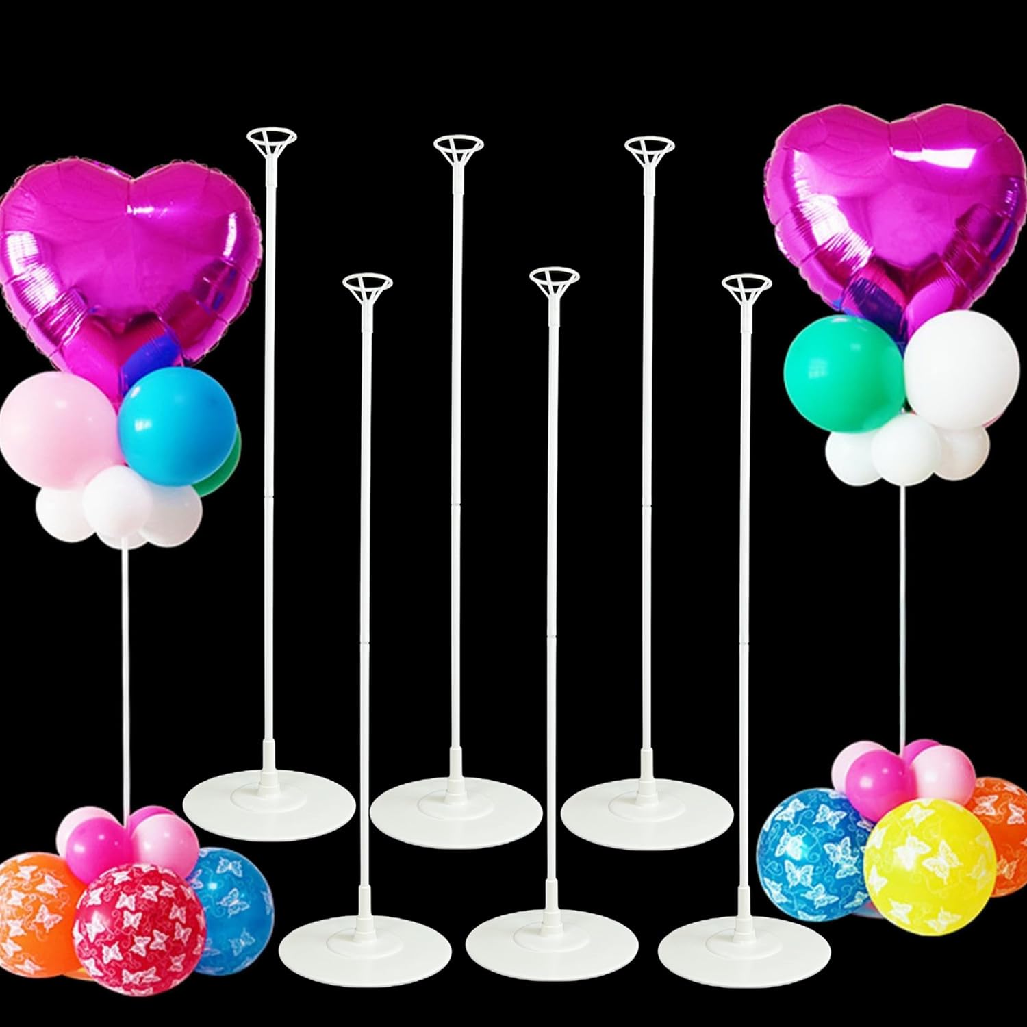 Photo 1 of Dilcamrita Balloon Sticks Stands With Cups - 6 Sets 28" Tall Balloon Column Stands Kits with Base for Table Top / Floor Centerpiece Holder Sticks for Parties Decoration