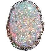 LRGKMCWTOB Women's Large 925 Silver Fire Opal Gemstone Ring Oval Cut Micro Mosaic Cubic Zirconia Ring Wedding Engagement Ladies Jewelry Size 6-10