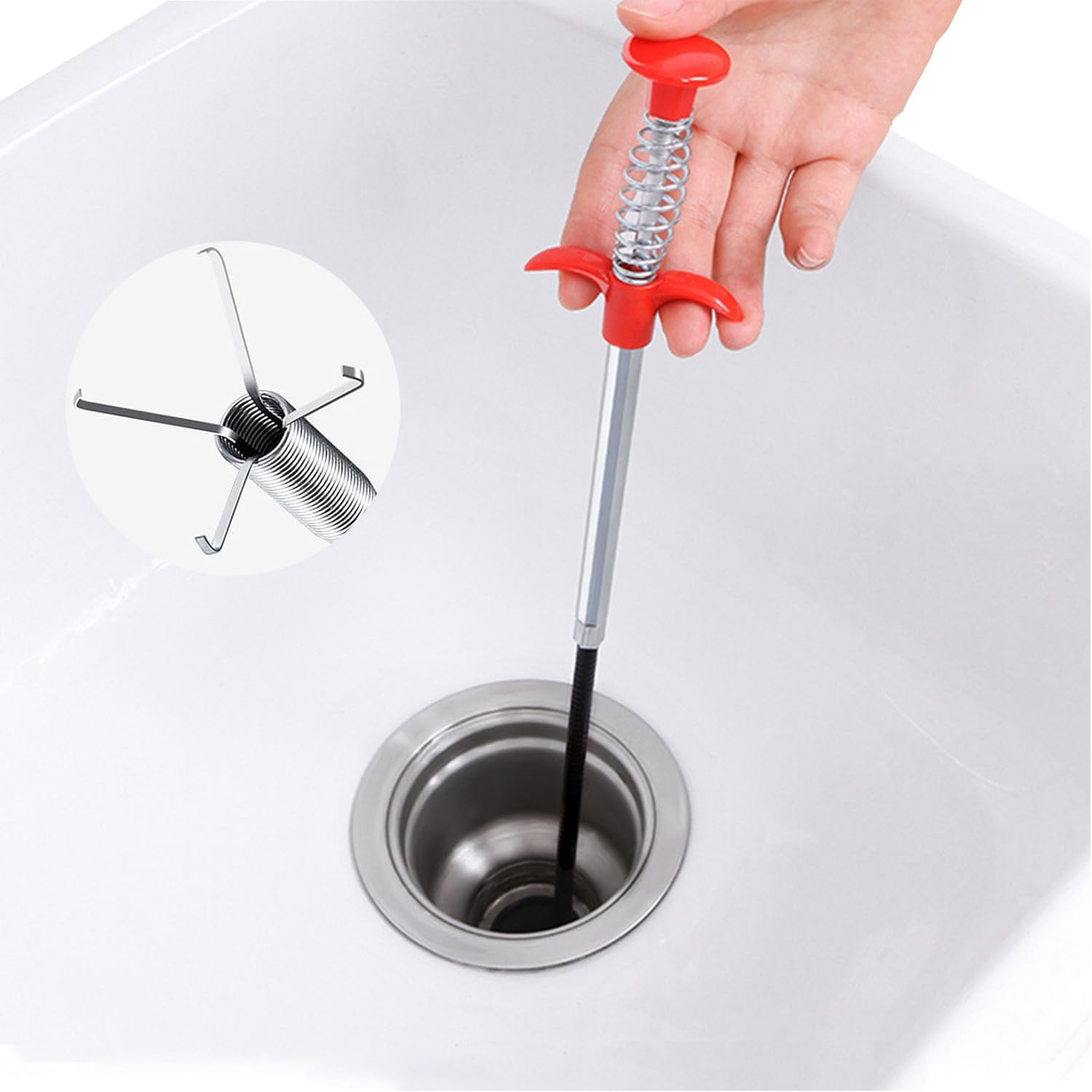 160CM Flexible Claw Grabber Pickup Tool, Drain Snake Hair Clog Remover, Sink Unblocker Tools, 4 Claw Drain Gunk Remover, Sewer Cleaner Hook for Litter Pick, Plug Hole, Kitchen Sink, Bathroom Tub