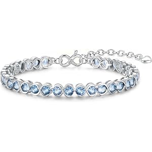 ETERMBOL Infinity Round Cut Birthstone Tennis Bracelets for Women | 7/7+2 Inch with GemStone，Sterling Silver，Wedding Annivers