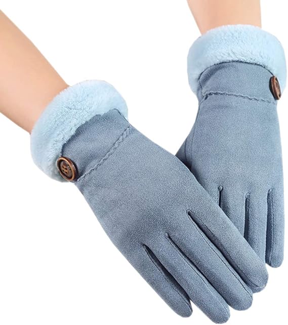 Women Driving Gloves Suede Leather Gloves with Touchscreen Wool Lining Windproof Outdoor Winter 