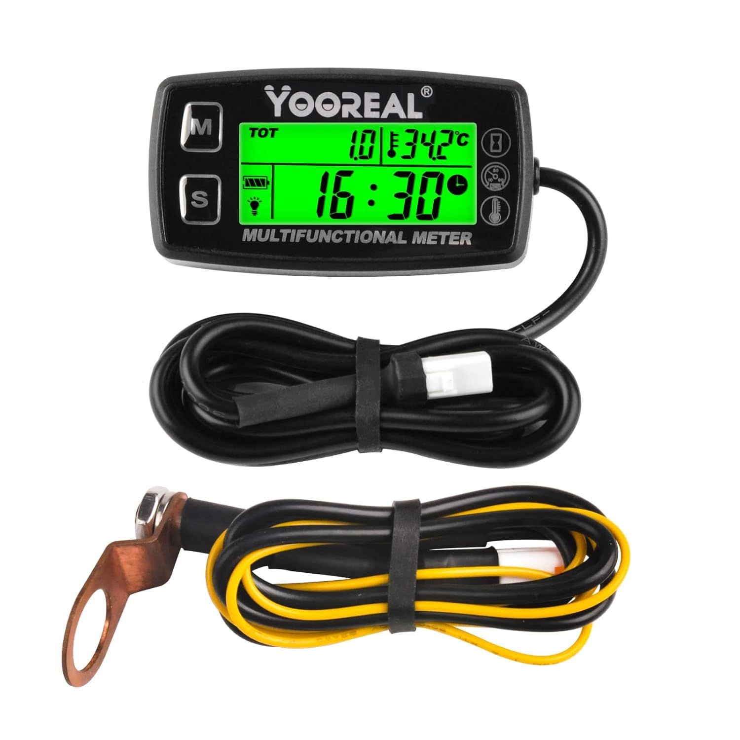 Yooreal Digital Engine Temperature Gauge Meter,Tachometer and Hour Meter,Removable Temp Probe,Waterproof for Scooter Snowblower Mini Bike Motorcycle Lawn Tractor Generator Dump Truck