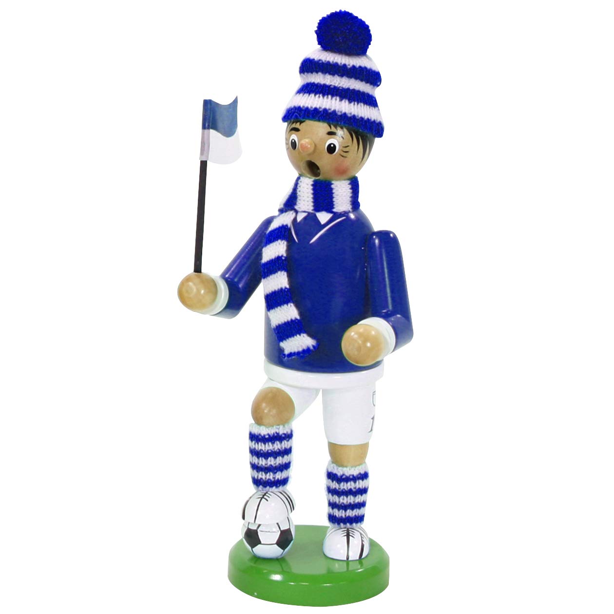 Dekohelden24 520364 Smoker Footballer with Blue/White Outfit, Approx. 20 cm