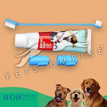 Pets Empire Dog Teeth Cleaning Set Toothpaste for Dogs Best Dog Toothbrush Set Includes 2 Puppy Finger Toothbrushes and Dual-Headed Toothbrush for Large and Small Dogs