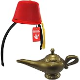 Nicky Bigs Novelties Red Fez Hat &amp; Genie Lamp Set, Gold Halloween Costume | Set of 2: Red Fez Hat Headband with Gold Tassel &amp; 9in Genie Lamp, One Size Fits Most, Perfect Halloween Accessory