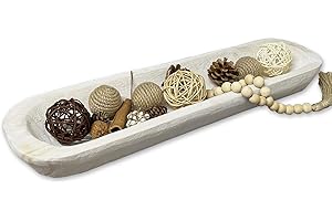 hanlin Wooden Dough Bowl Decor , Vintage Wooden Bowl Hand Carved Home Decor for Dining Table Center, Living Room, Kitchen Decor. (20in White)