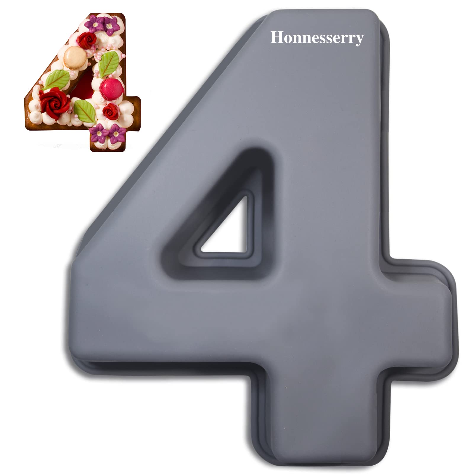 Honnesserry Number 4 Cake Tins, Non-Stick Silicone Number Baking Tins, Large Cake Moulds, Cake Pan for Birthday and Wedding Anniversary, BPA Free