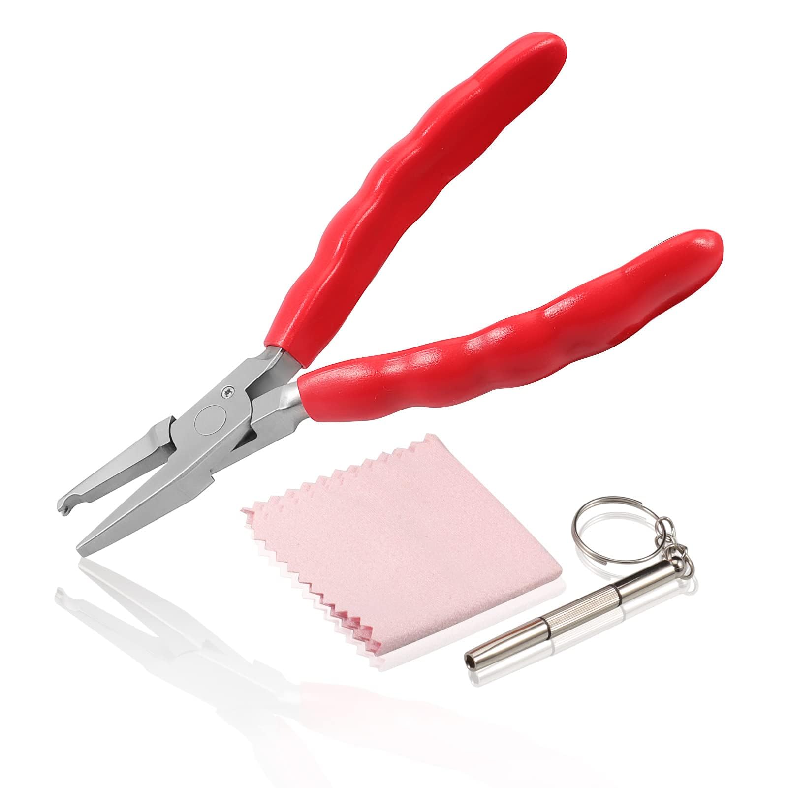 LEONTOOL 6 Inches Nose Pad Plier Adjusting Eyeglass Arms Frame Eyeglasses Repairing Plier Stainless Steel Optical Hand Tool Frames Clamp Repair Tool with Screwdriver and Glasses Cloth