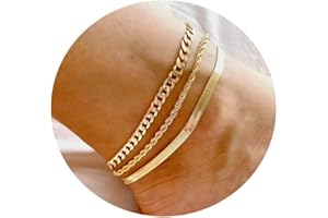 Gokeey Ankle Bracelets for Women, 14k Gold Plated Waterproof Layered Cuban Figaro Link Chain Anklets Set Gold Anklets Jewelry Gift Adjustable Size