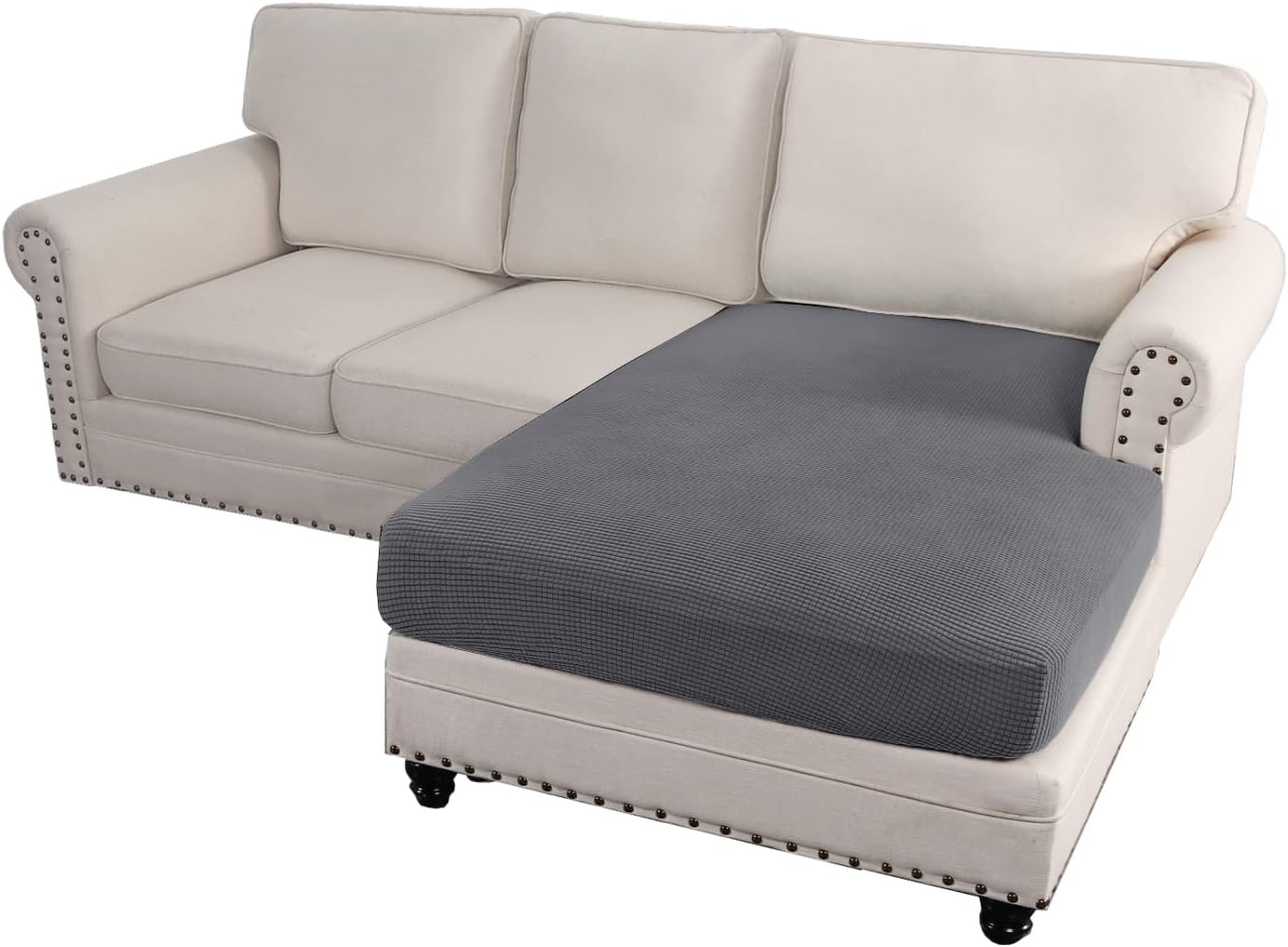 Slipcovers - H.VERSAILTEX Sectional Couch Covers 1 Piece Chaise Slipcover L Shape Separate Cushion Couch Chaise Cover for Both Left/Right Sectional Couch, Grey