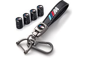 DR.LEXMOSS Car Tire Valve Stem Caps and Car Keychain Keyring Combo Compatible with BMW M M2 M4 M5 M6 M8 X1 X2 X3 X5 X6 M135i M240i Z4 328i X7