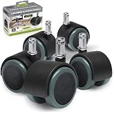 Slipstick CB680 50mm (2 Inch) Floor Protecting Rubber Office Chair Caster Wheels (Set of 5) Standard Stem Size - Black/Gray