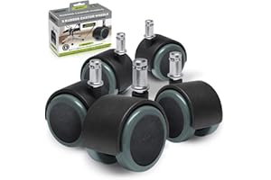 CB680 50mm (2 Inch) Floor Protecting Rubber Office Chair Caster Wheels (Set of 5) Standard Stem Size - Black/Gray