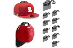 BRATEAYA Adhesive Hat Hooks for Wall (10 Pack) - 2 Different Ways Hat Racks to Organize & Display Baseball Caps, No Drilling Hat Wall Hanger, Hat Organizer Rack for Men, Translucent Black