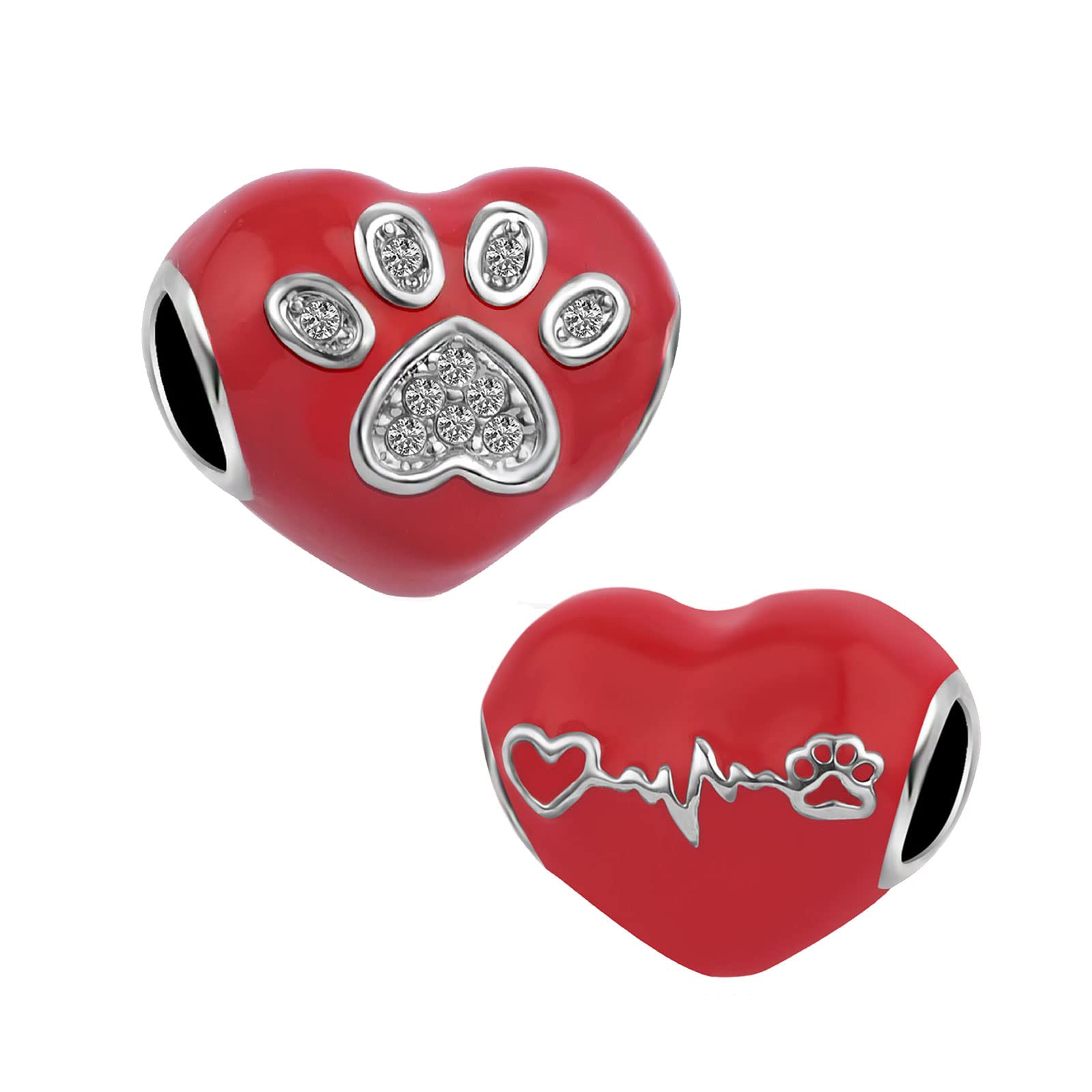 KunBead Jewelry Mum I Love You Heart Dog Paw Crystal Beads for Charms Bracelet for Women Mum Gifts fom Son