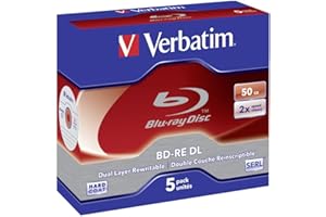Verbatim BD-R Dual Layer - Blu-ray Disc 50 GB, 6X Burning Speed, Jewel Case, 5-Pack