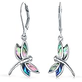 Dainty Butterfly Dragonfly Firefly Garden Semi Precious Colorful Gemstone Inlaid Drop Lever back Dangle Earrings For Women Teen .925 Sterling Silver