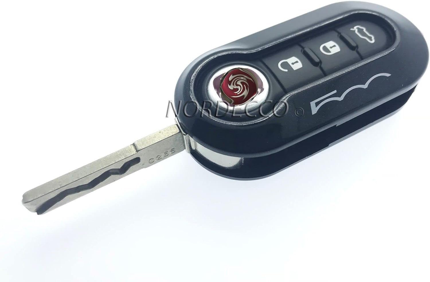 Nordecco Fiat 500 Key Case Cover - Fits 500, 500C, 500L, Abarth, Grande Punto, Brava, Fiat Panda, Stilo, Linea - 3 Button Flip (Black - White)